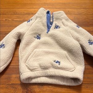 Cream Sherpa Pullover with Blue Floral Embroidery - Kids